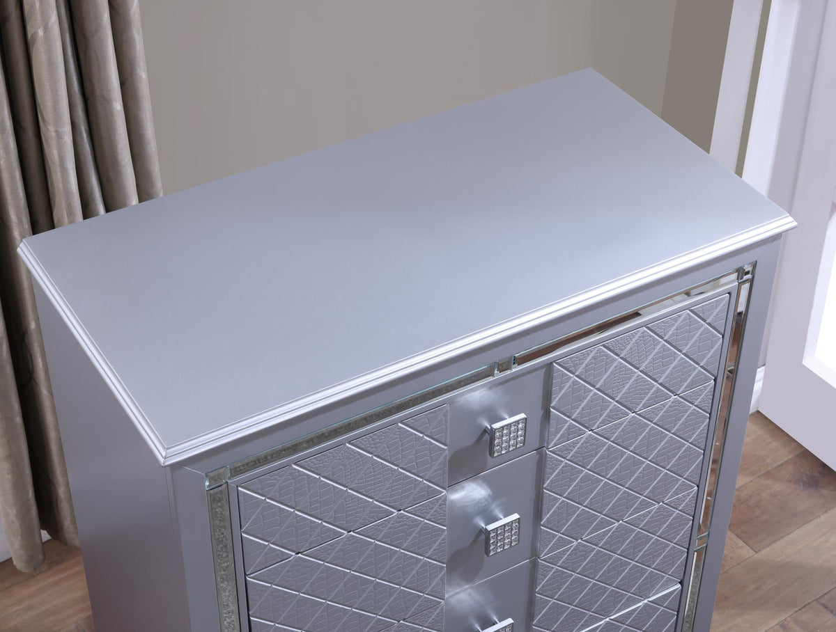 Silver LED Bedroom Collection with USB Nightstand