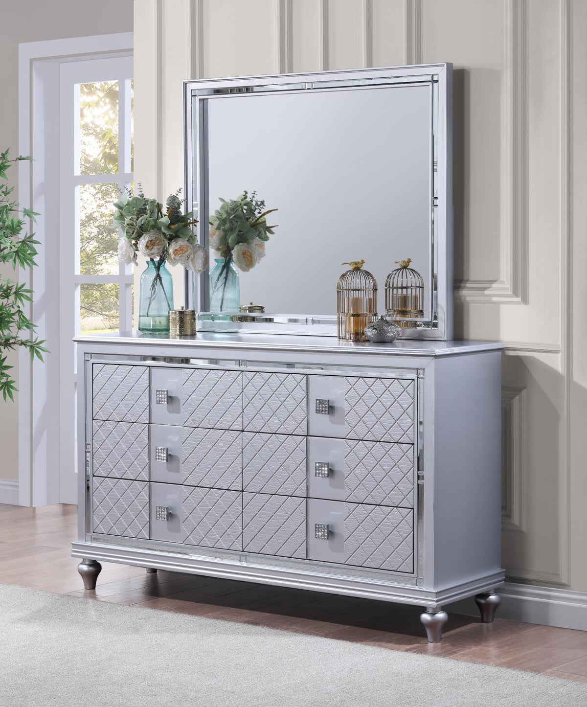 Silver LED Bedroom Collection with USB Nightstand