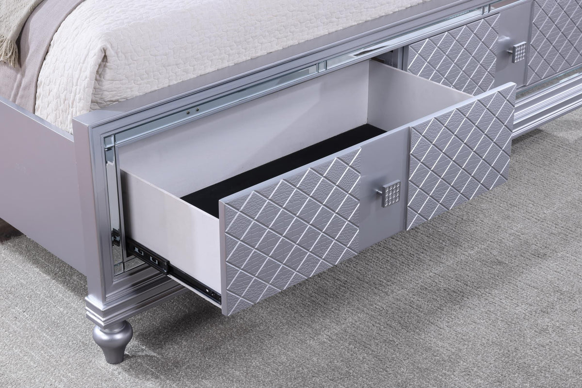 Silver LED Bedroom Collection with USB Nightstand