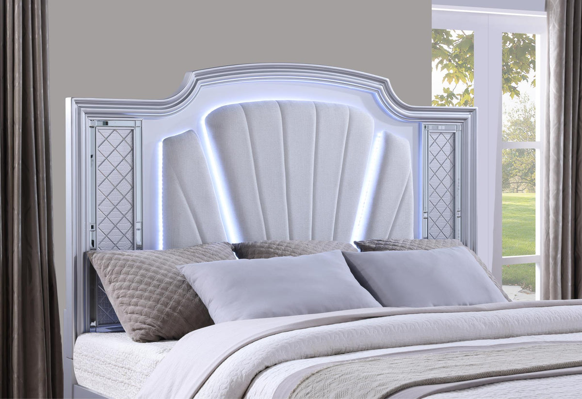 Silver LED Bedroom Collection with USB Nightstand