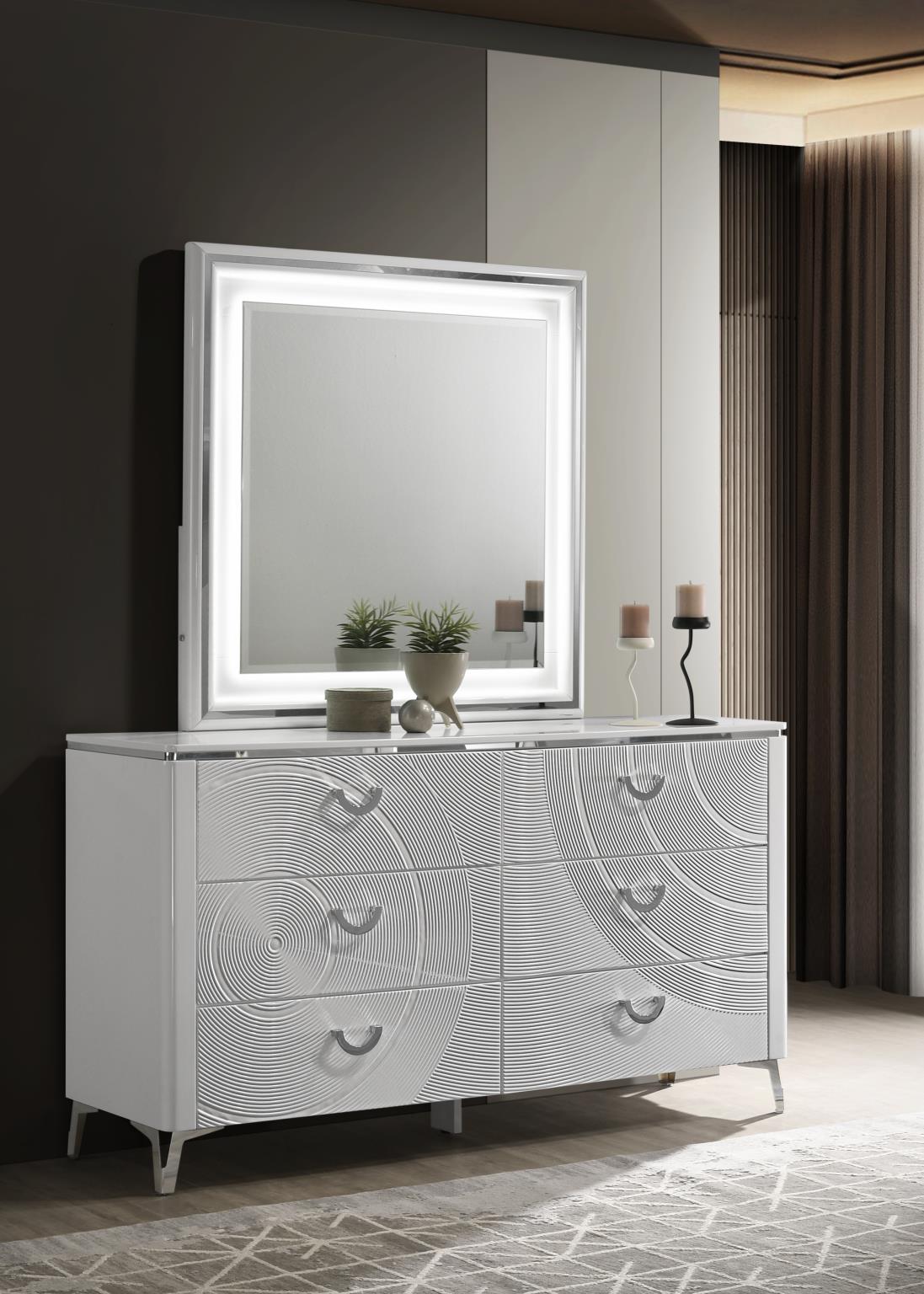 White LED Bed & Bevel Mirror Collection