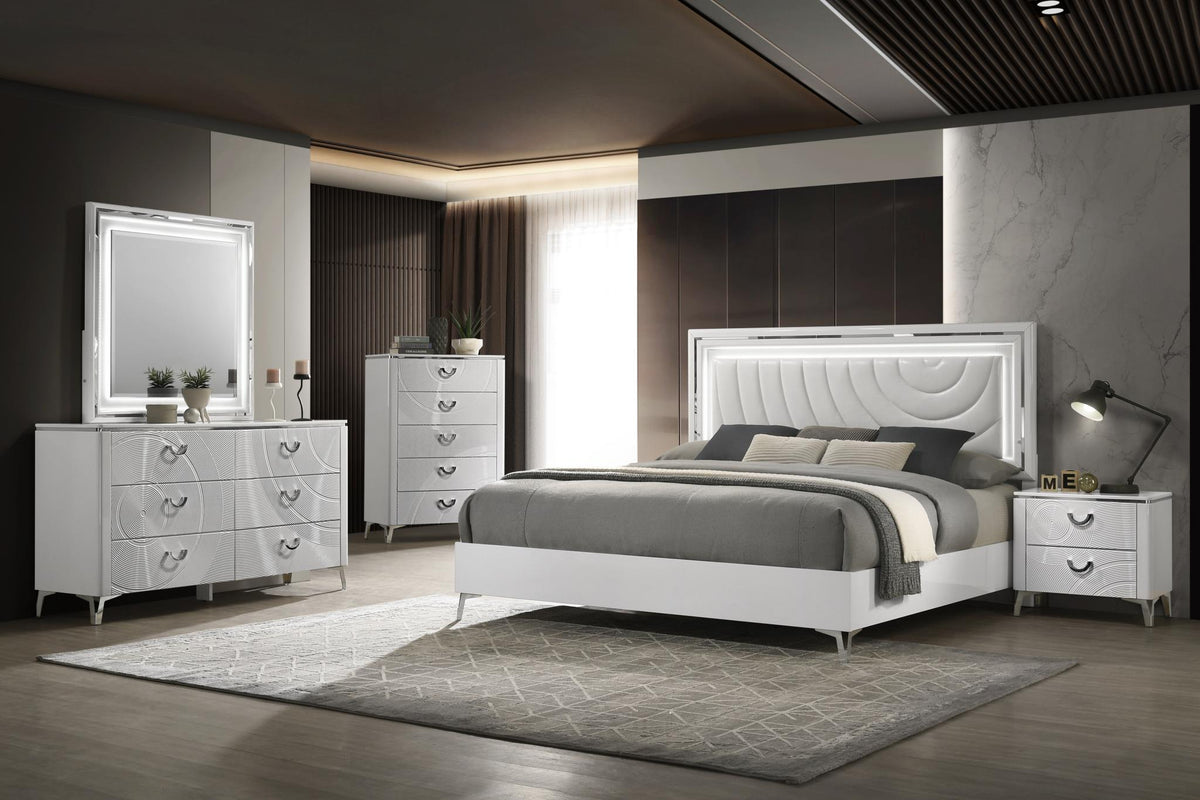White LED Bed & Bevel Mirror Collection