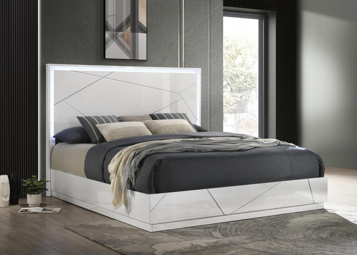 White & Gray Line Bedroom Collection with LED Mirror