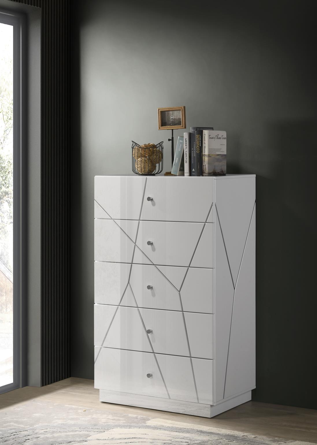 White & Gray Line Bedroom Collection with LED Mirror