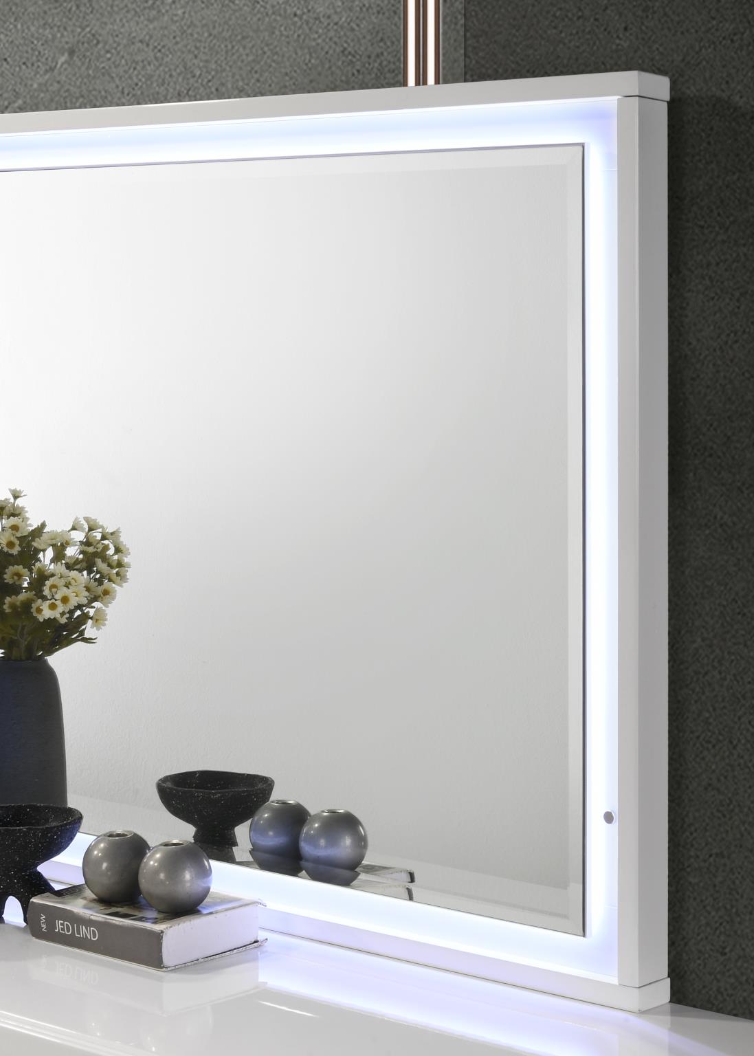 White & Gray Line Bedroom Collection with LED Mirror