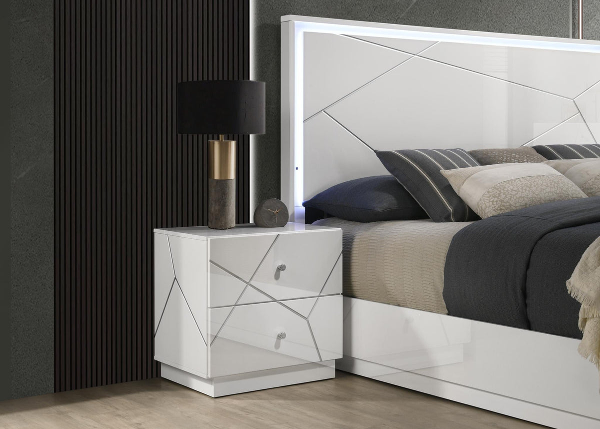 White & Gray Line Bedroom Collection with LED Mirror