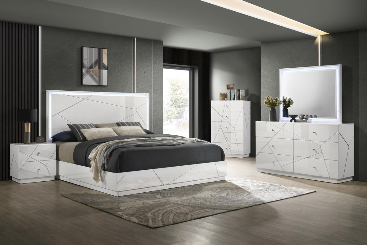 White & Gray Line Bedroom Collection with LED Mirror