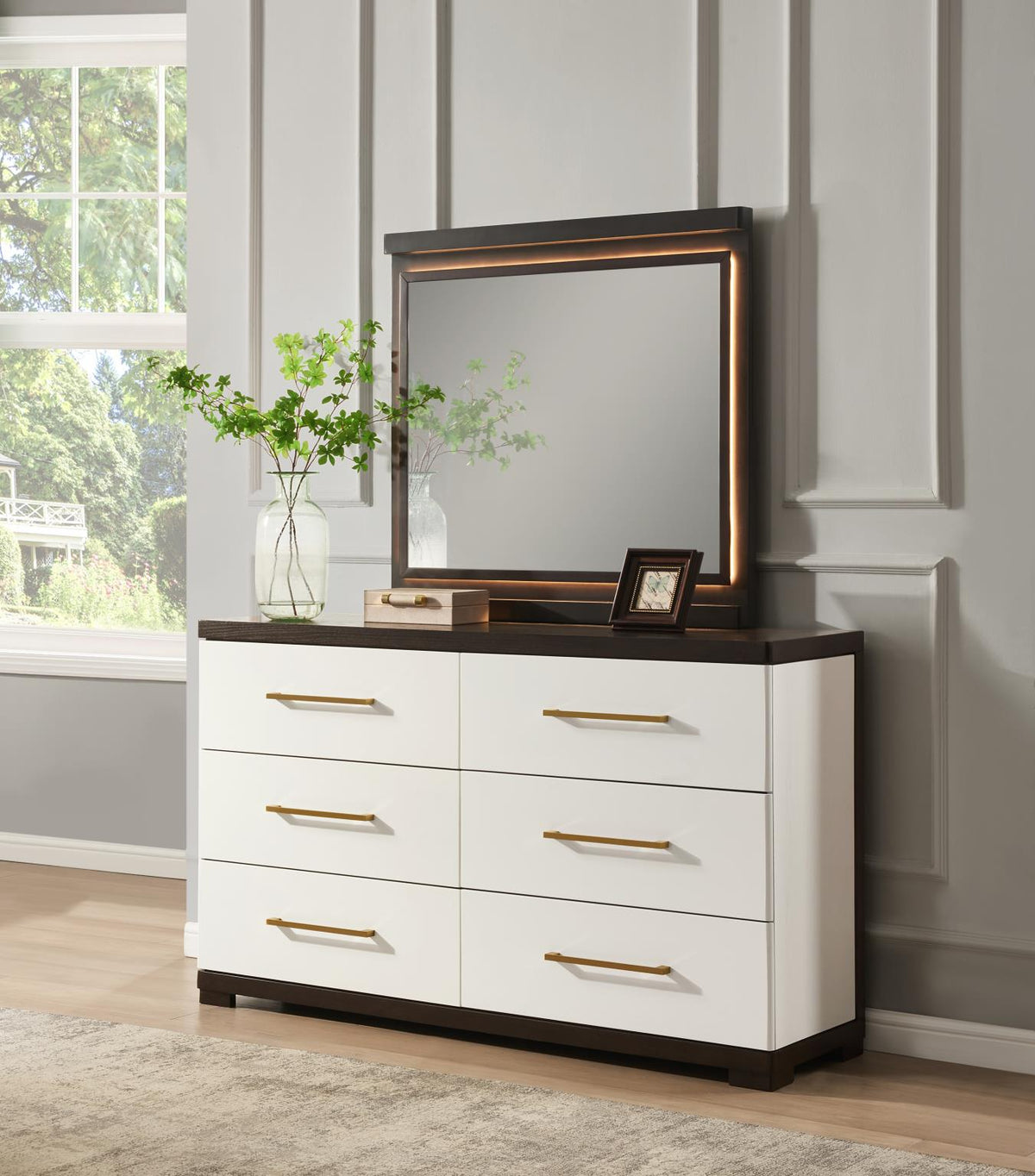 White LED Bedroom Collection with Lit Mirror