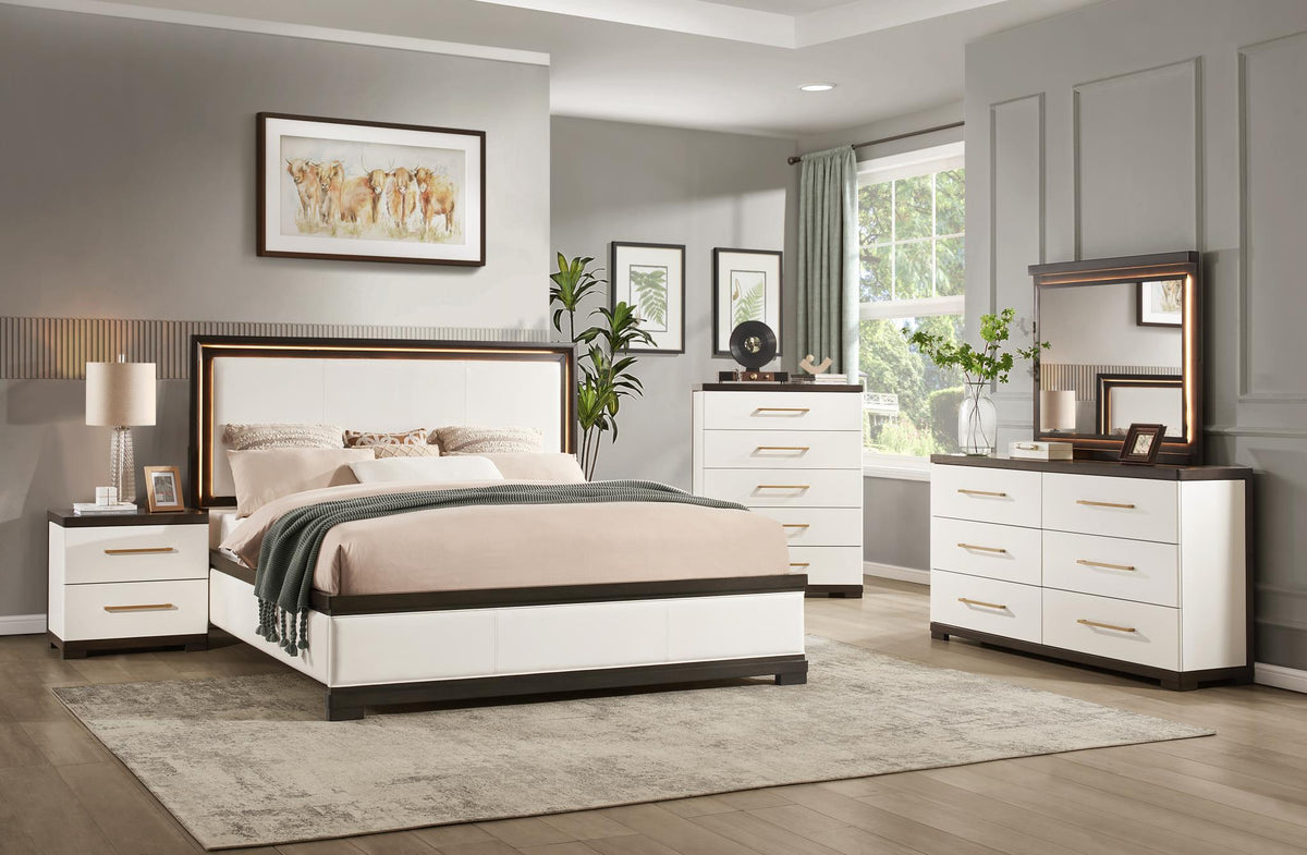 White LED Bedroom Collection with Lit Mirror