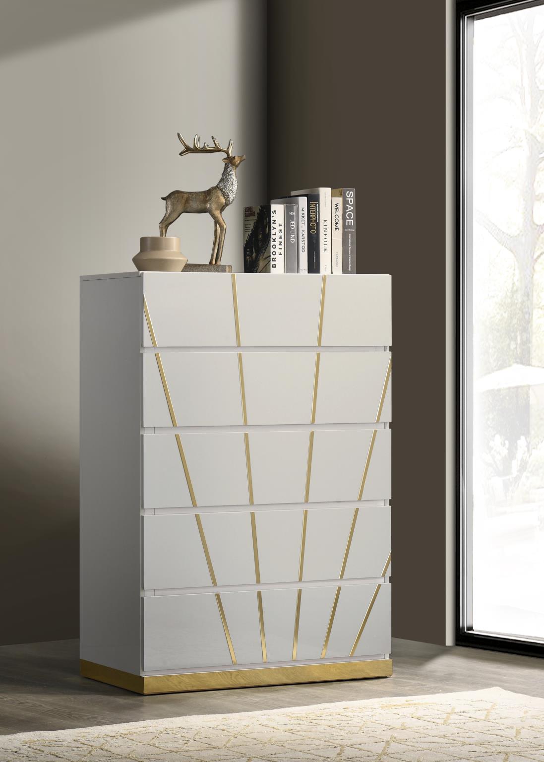 White & Gold Line LED Bedroom Collection