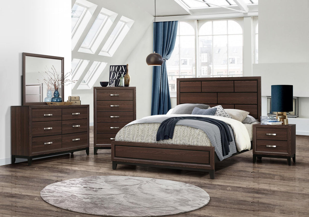 Brown Bed & Mirror Set