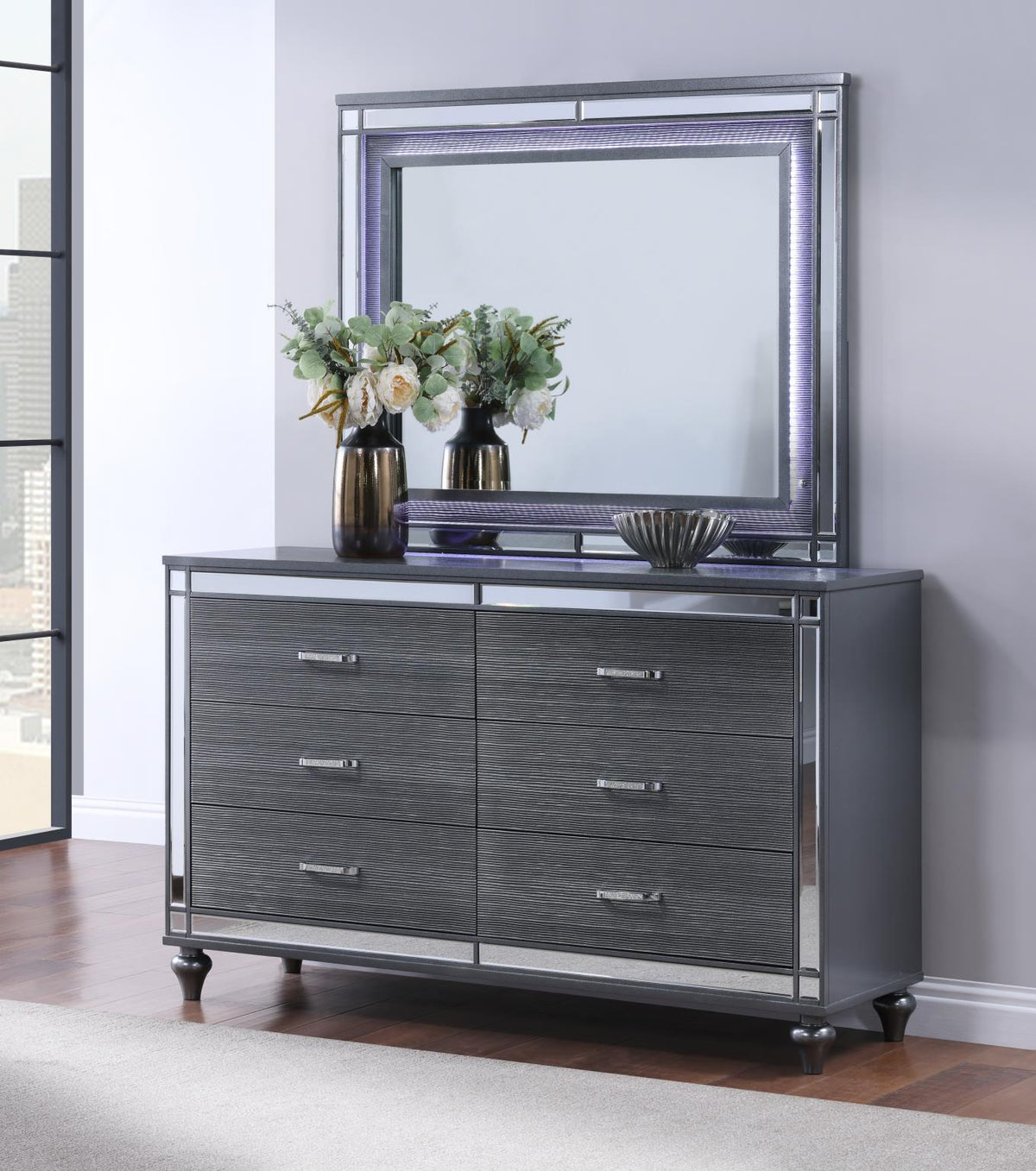 Charcoal Gloss LED Bedroom Collection
