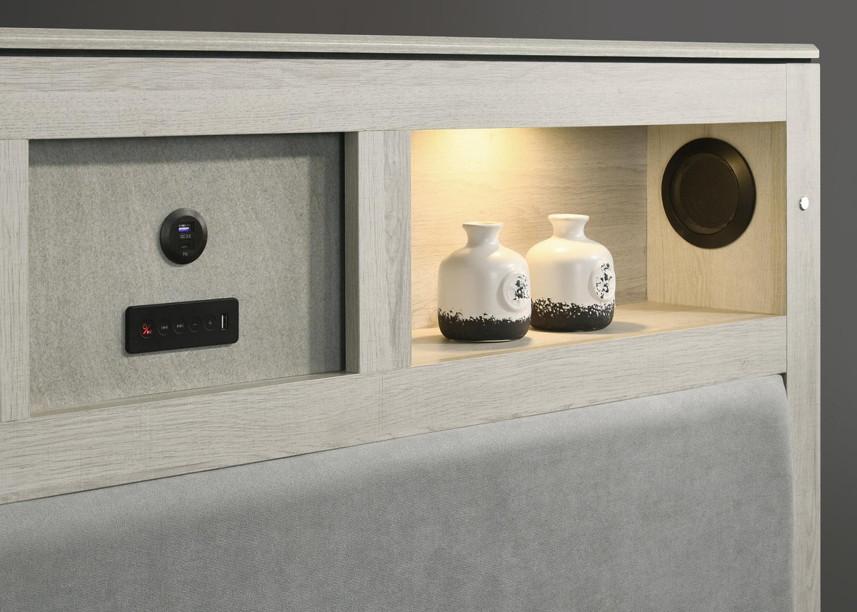 Light Beige & Dove Gray Bedroom Collection with Speaker Bed