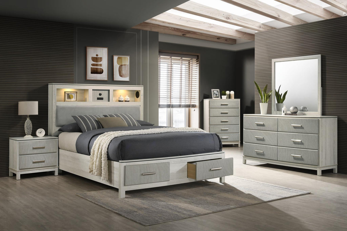 Light Beige & Dove Gray Bedroom Collection with Speaker Bed