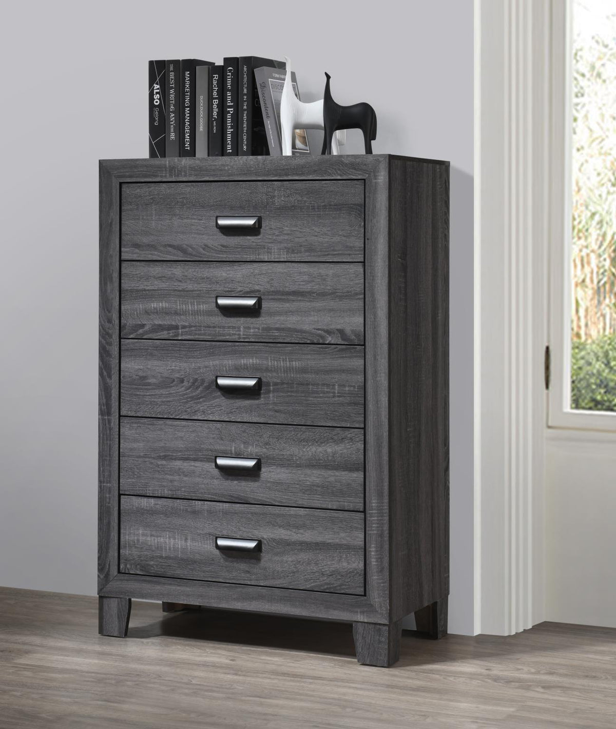 Dark Gray King Bed, Dresser & Mirror