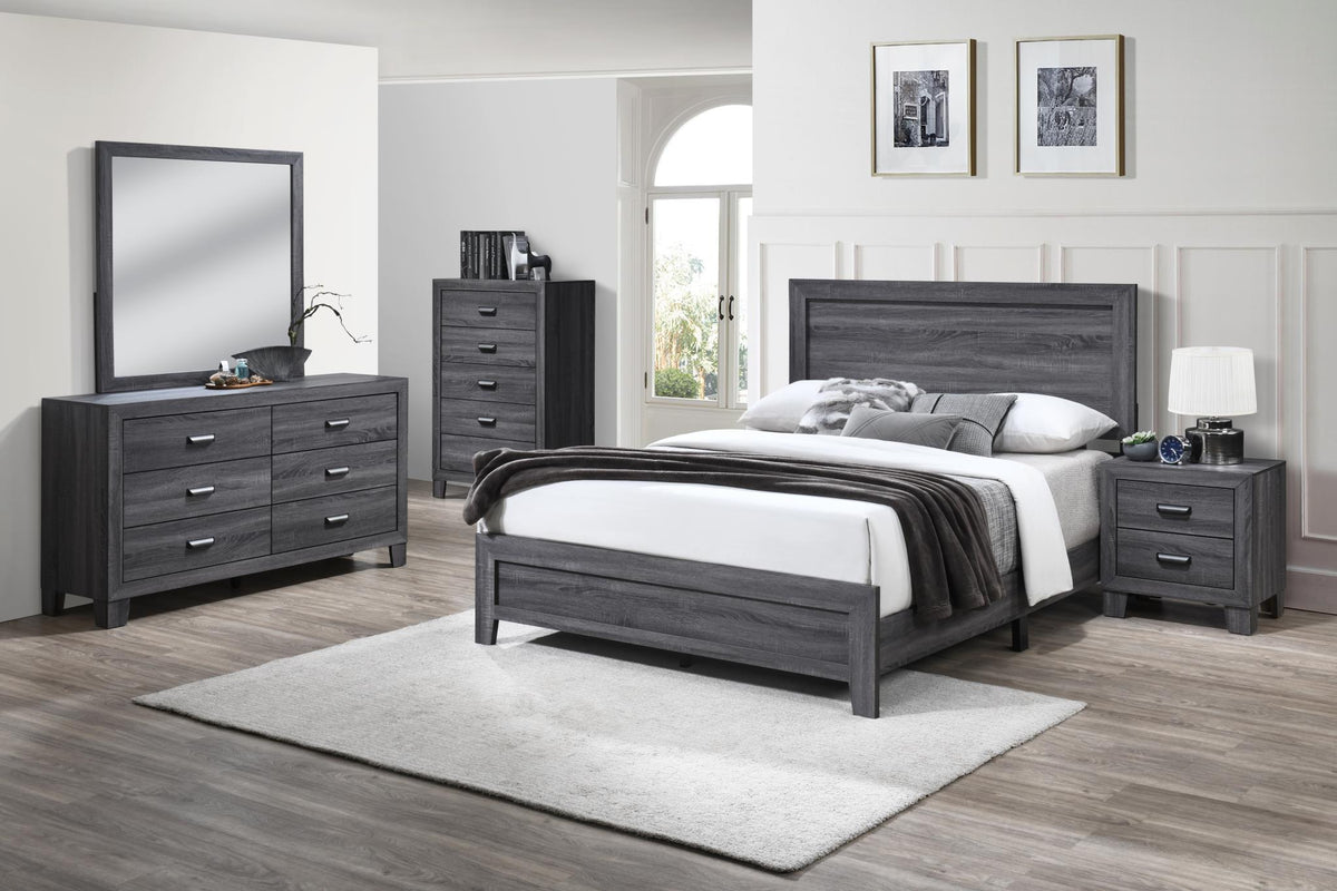 Dark Gray King Bed, Dresser & Mirror