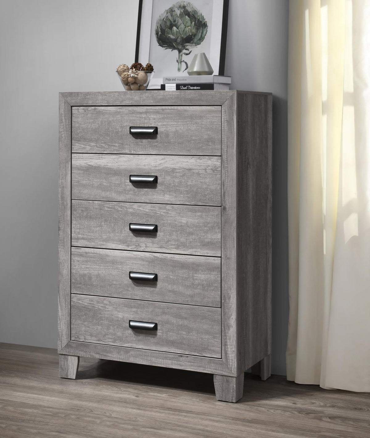 Gray Wash King Bed, Mirror & Nightstand