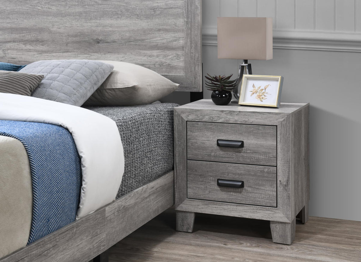 Gray Wash King Bed, Mirror & Nightstand