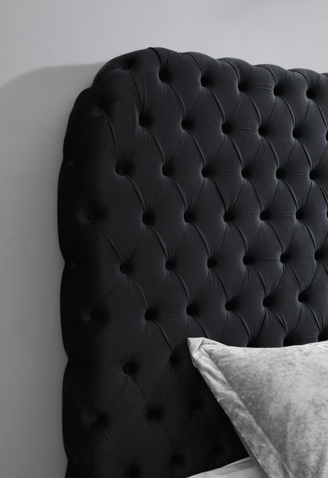 Black Velvet Bed with Fireplace, TV Mount & Bluetooth