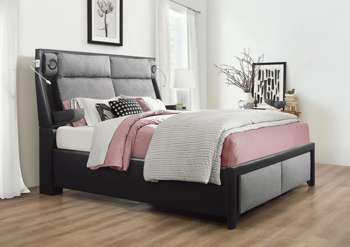 Black Bluetooth Upholstered Bed