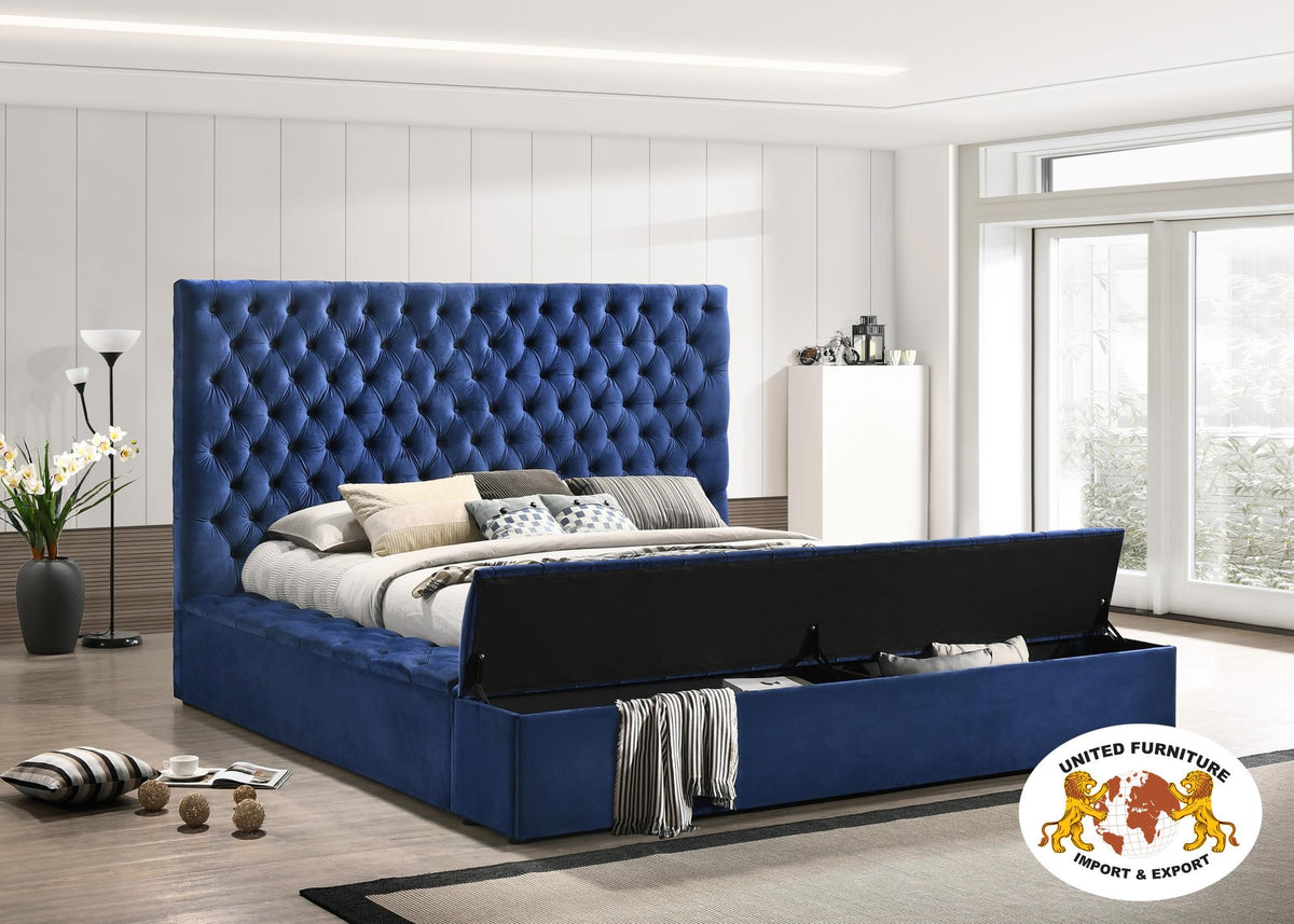 Blue Velvet Upholstered Bed