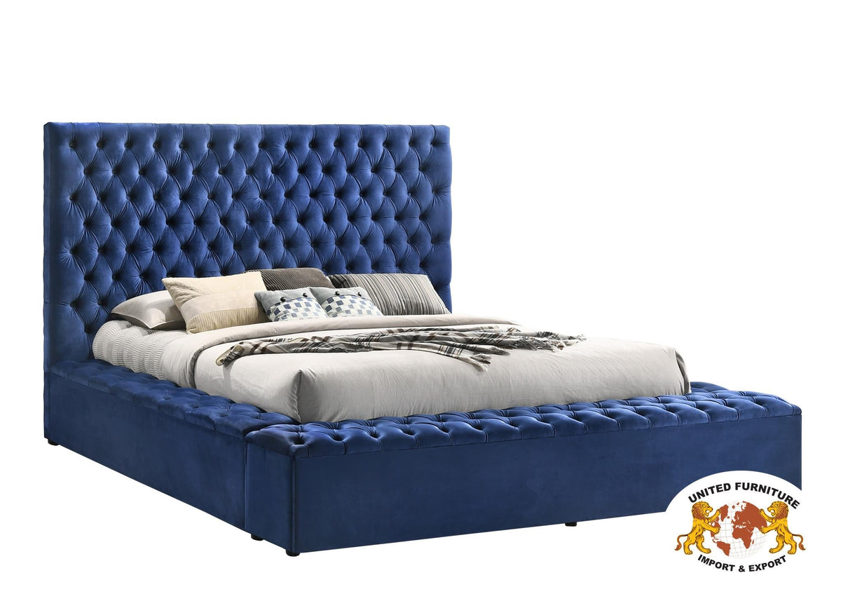 Blue Velvet Upholstered Bed