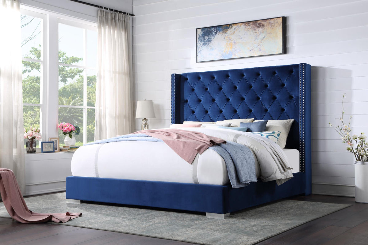 Blue Velvet Queen Bed