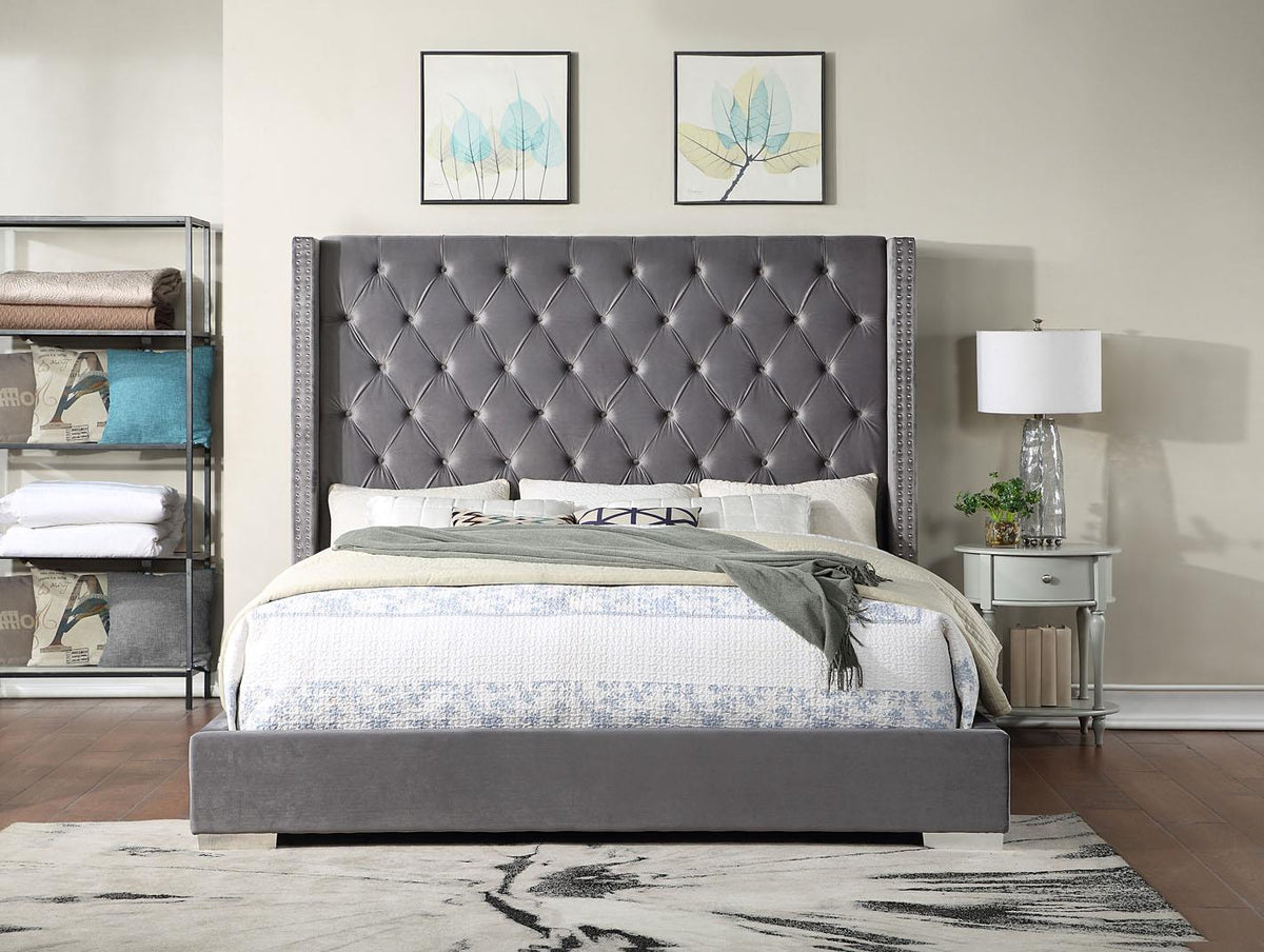 Gray Velvet Bed
