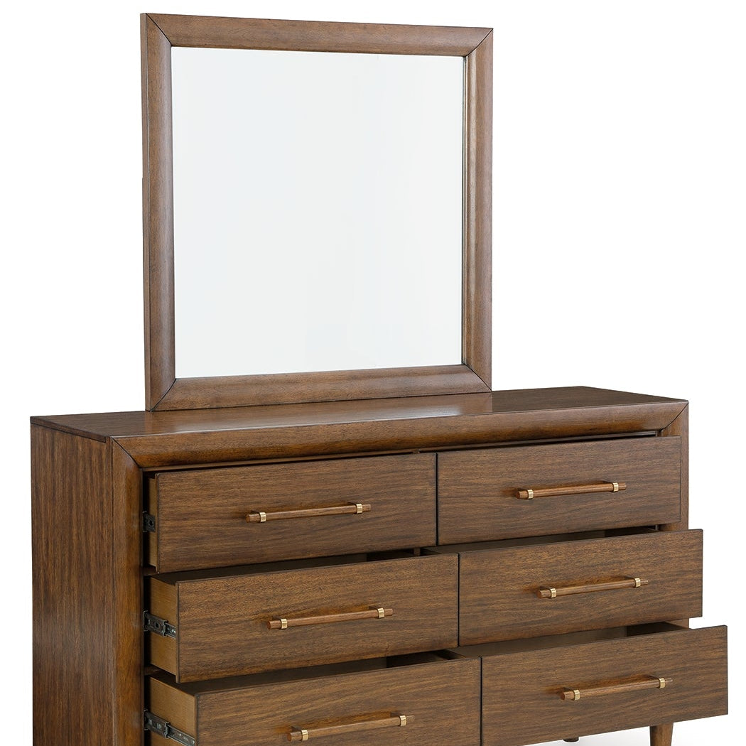 Lyncott California King Upholstered Bed with Mirrored Dresser and Nightstand