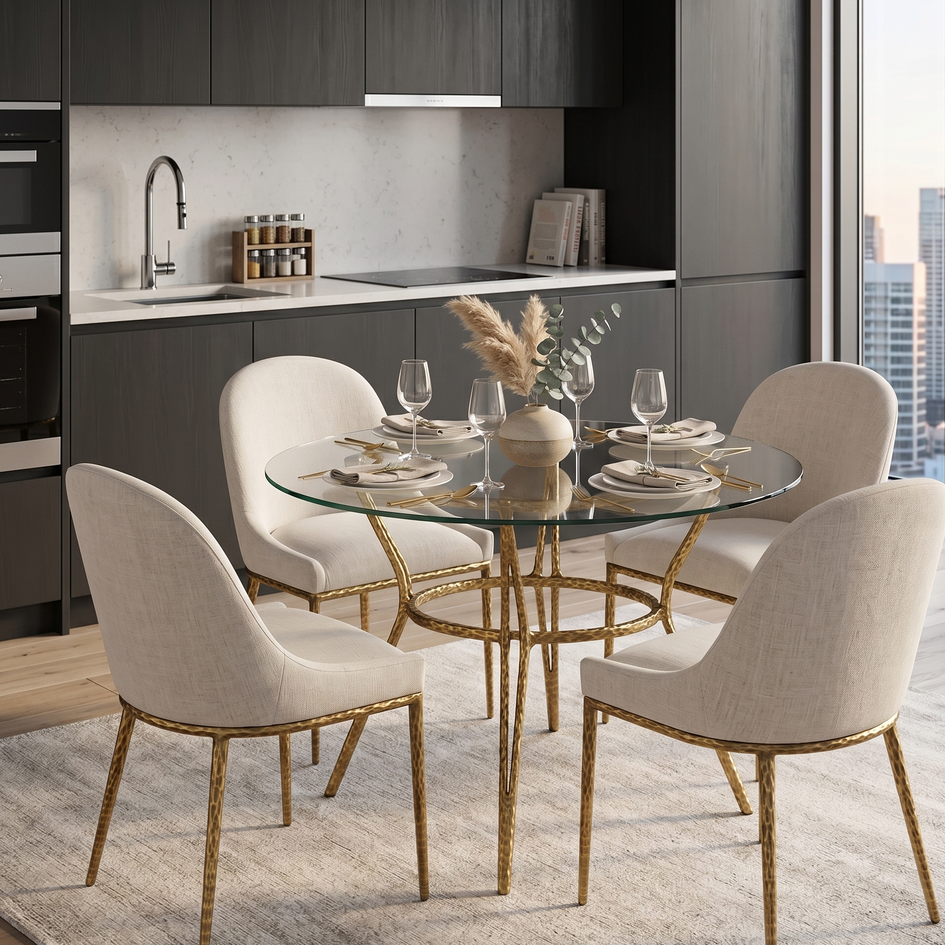 Balvi Contemporary Matte Gold Side Chair with Upholstered Fabric Seat