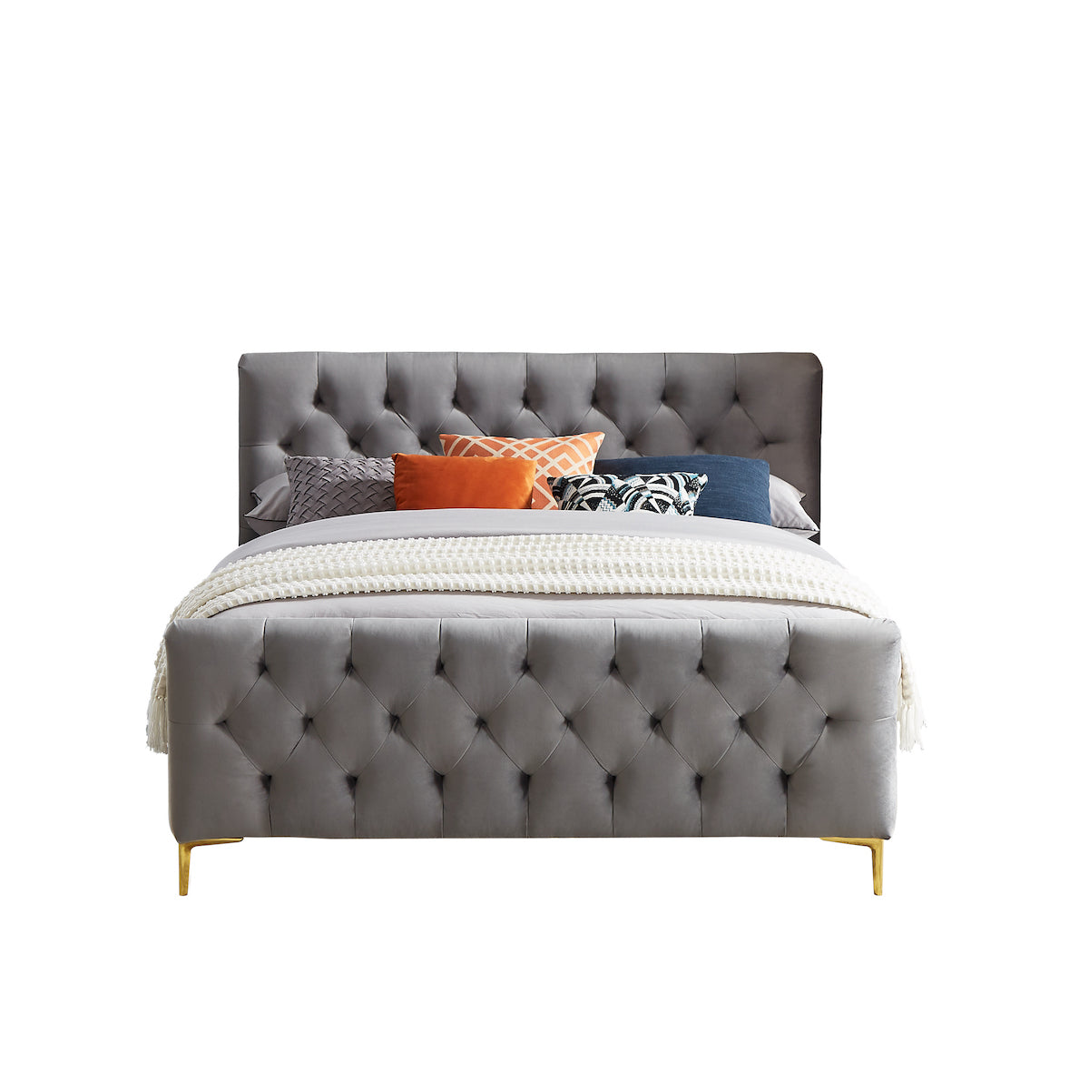 Beverly Queen Dark Grey Velvet Platform Bed
