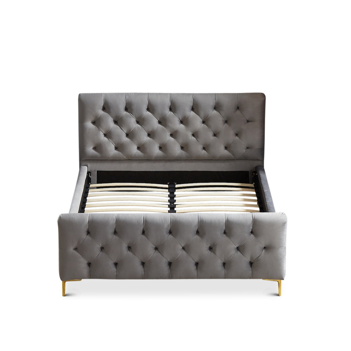 Beverly Queen Dark Grey Velvet Platform Bed