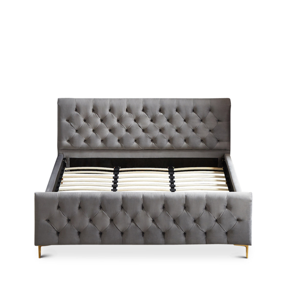 Beverly King Dark Grey Velvet Platform Bed