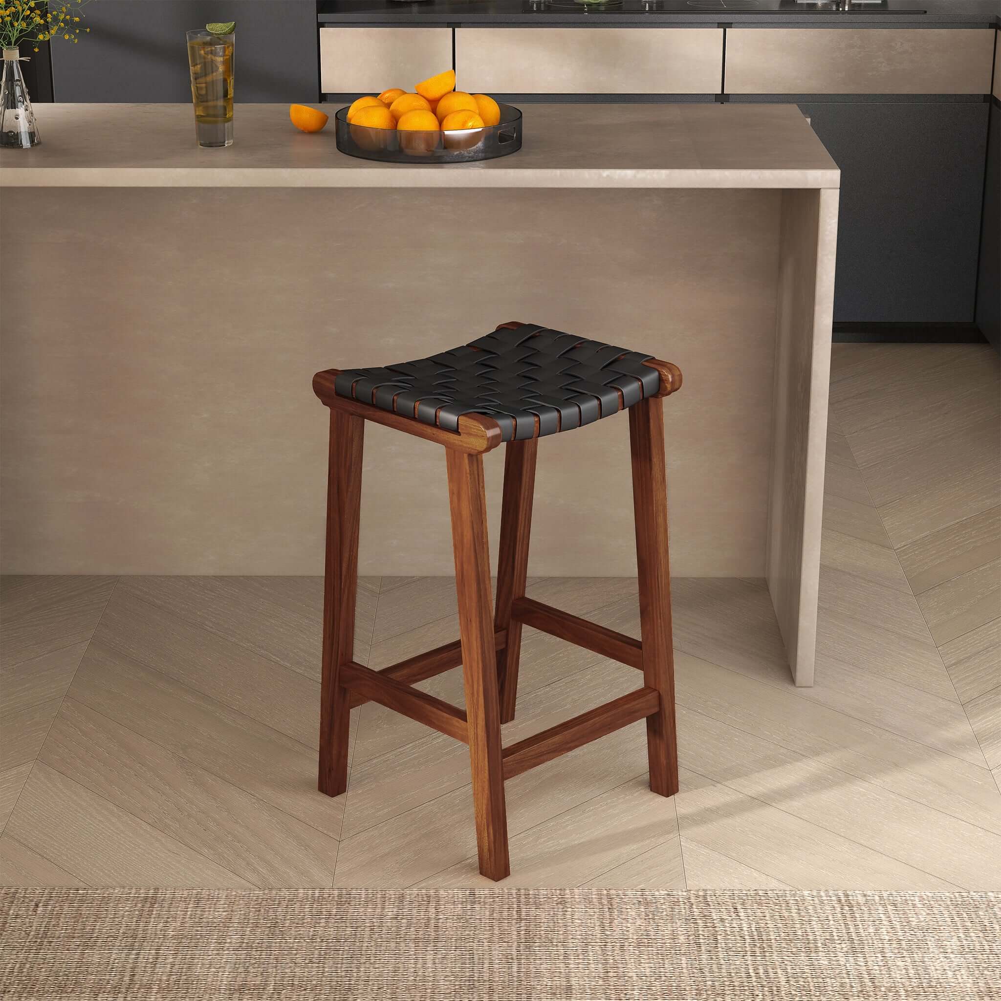 Briosco Black Leather Bar Stool