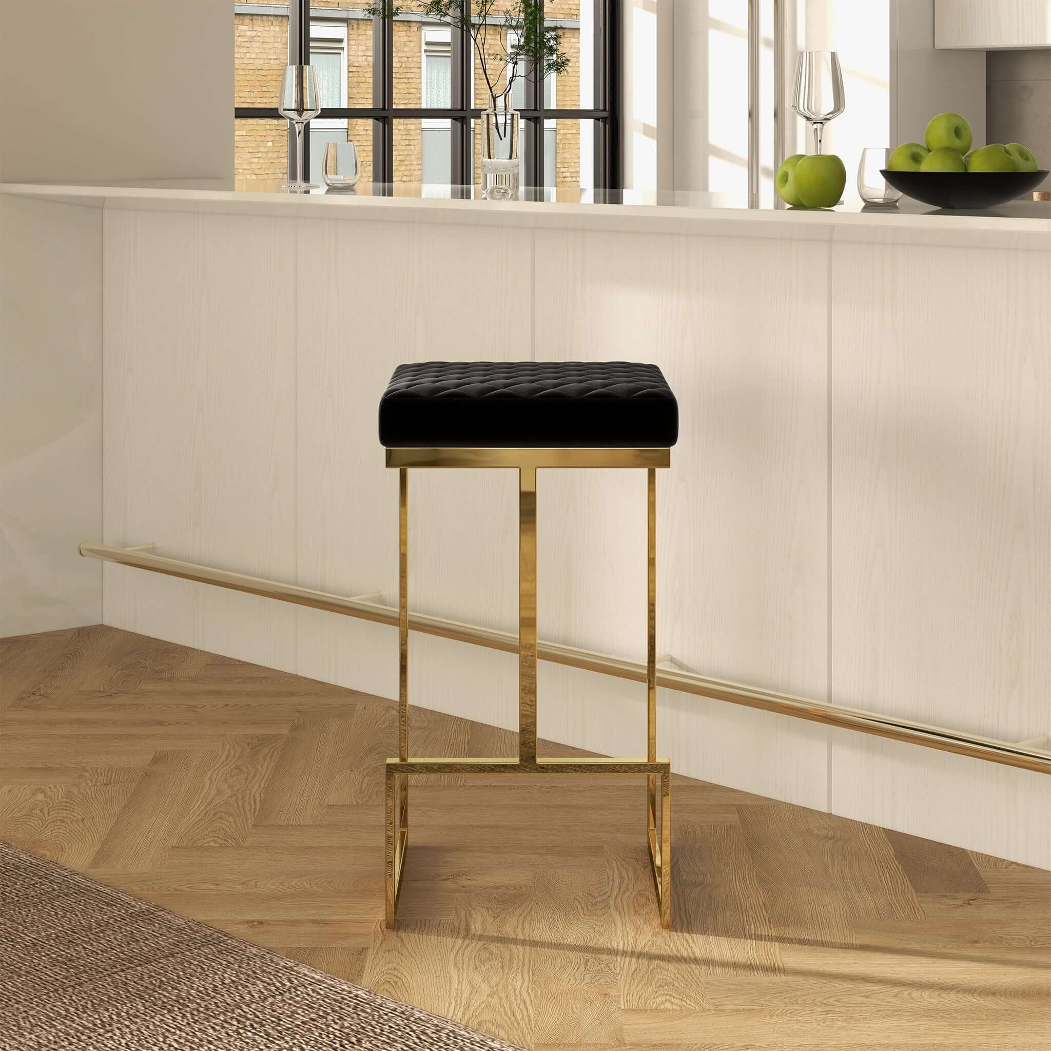 Rake Black Velvet Bar Stool