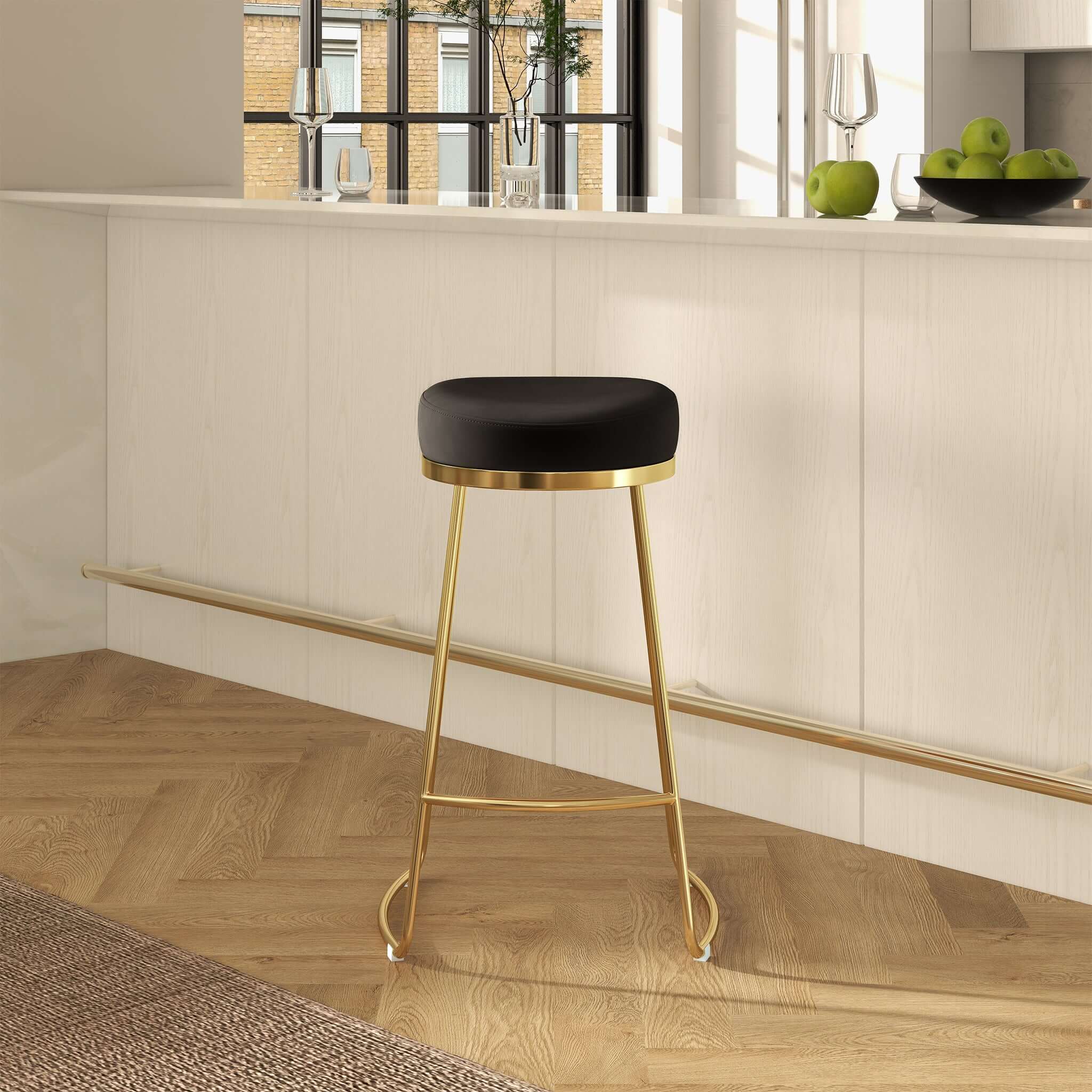 Atlas Black Velvet Counter Stool