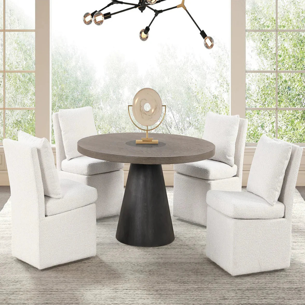 Broager Contemporary Rustic Oak and Dark Walnut Round Dining Set
