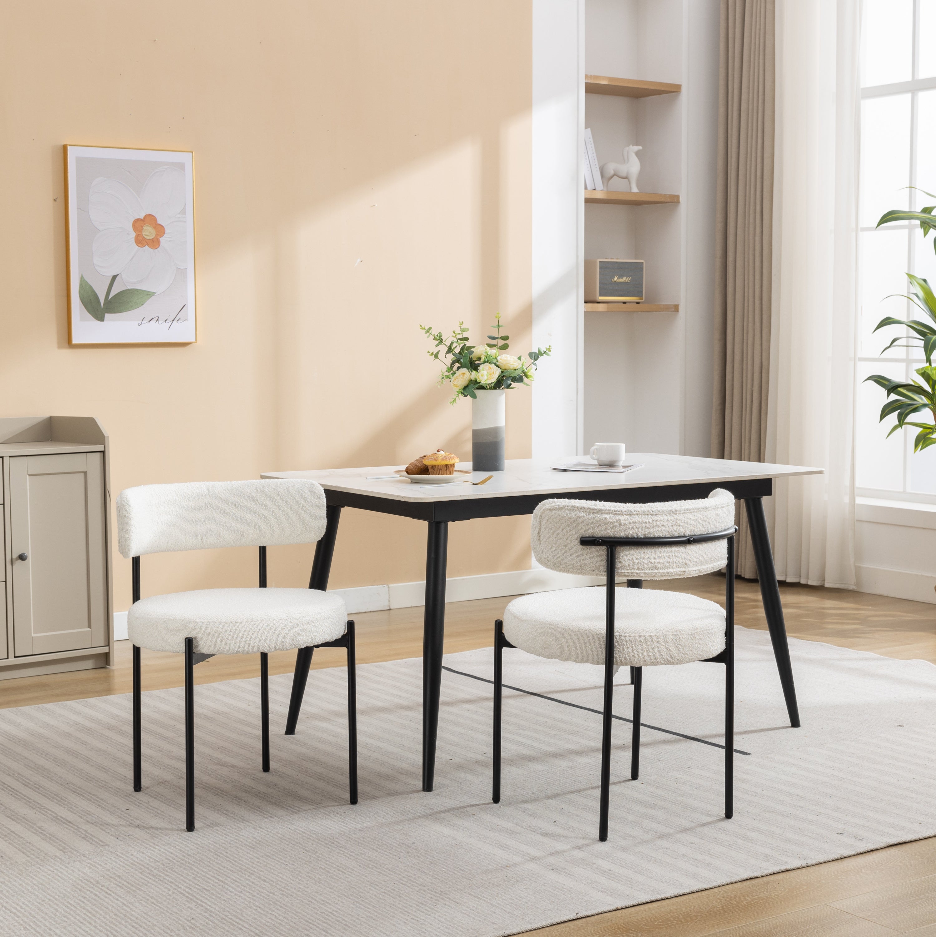 Burbank Modern Round White Boucle Dining Chairs - Set of 2