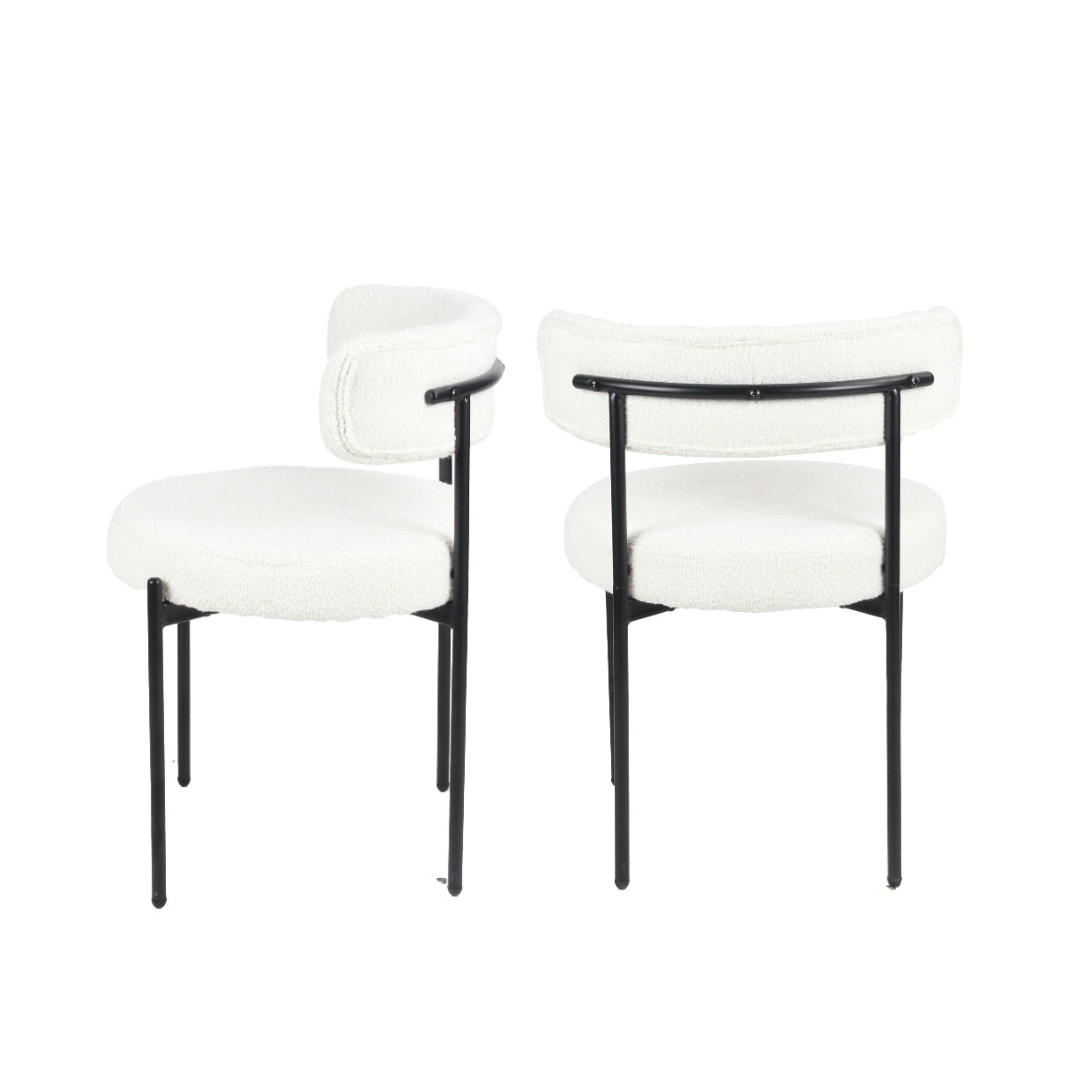 Burbank Modern Round White Boucle Dining Chairs - Set of 2