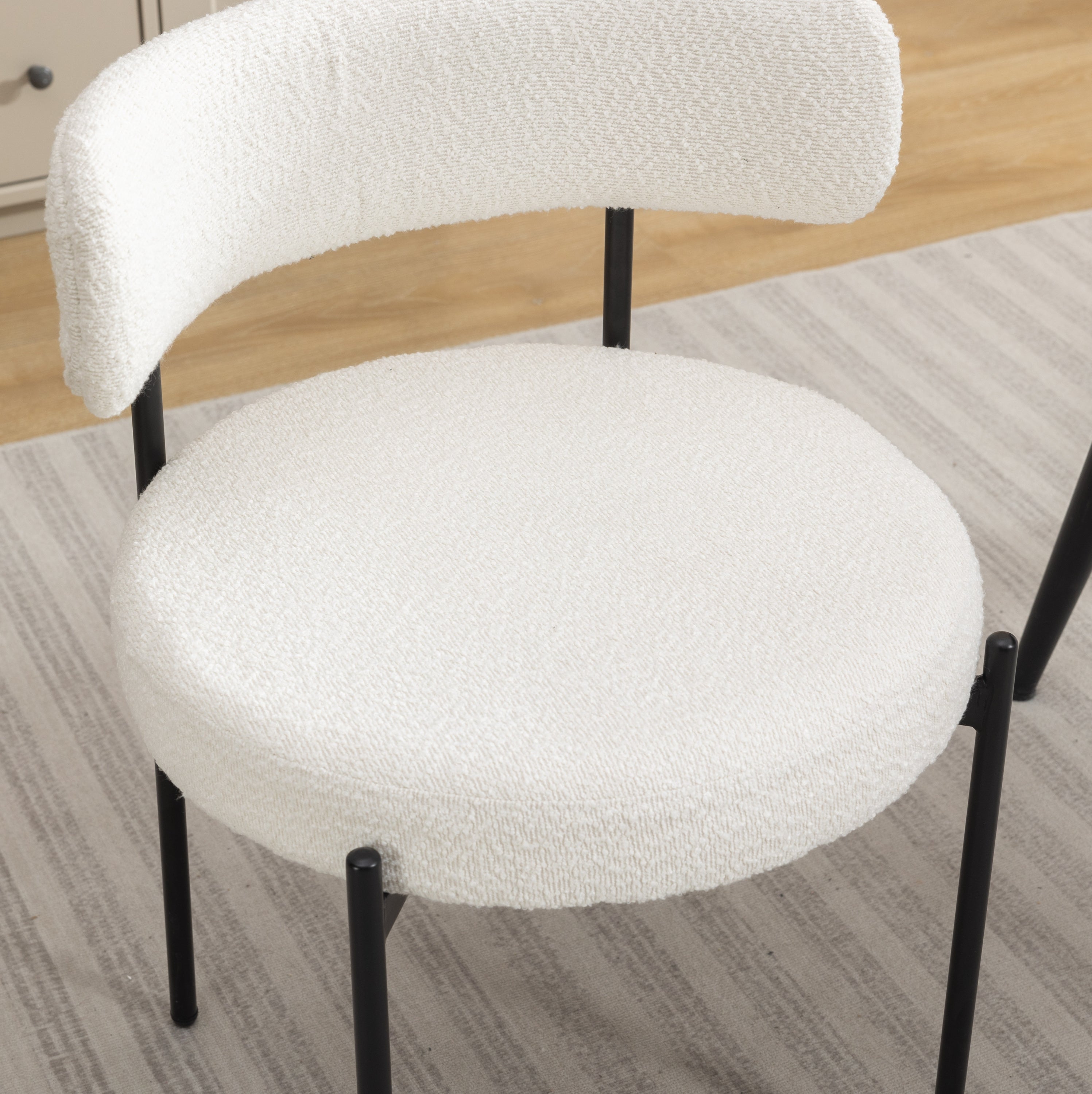 Burbank Modern Round White Boucle Dining Chairs - Set of 2