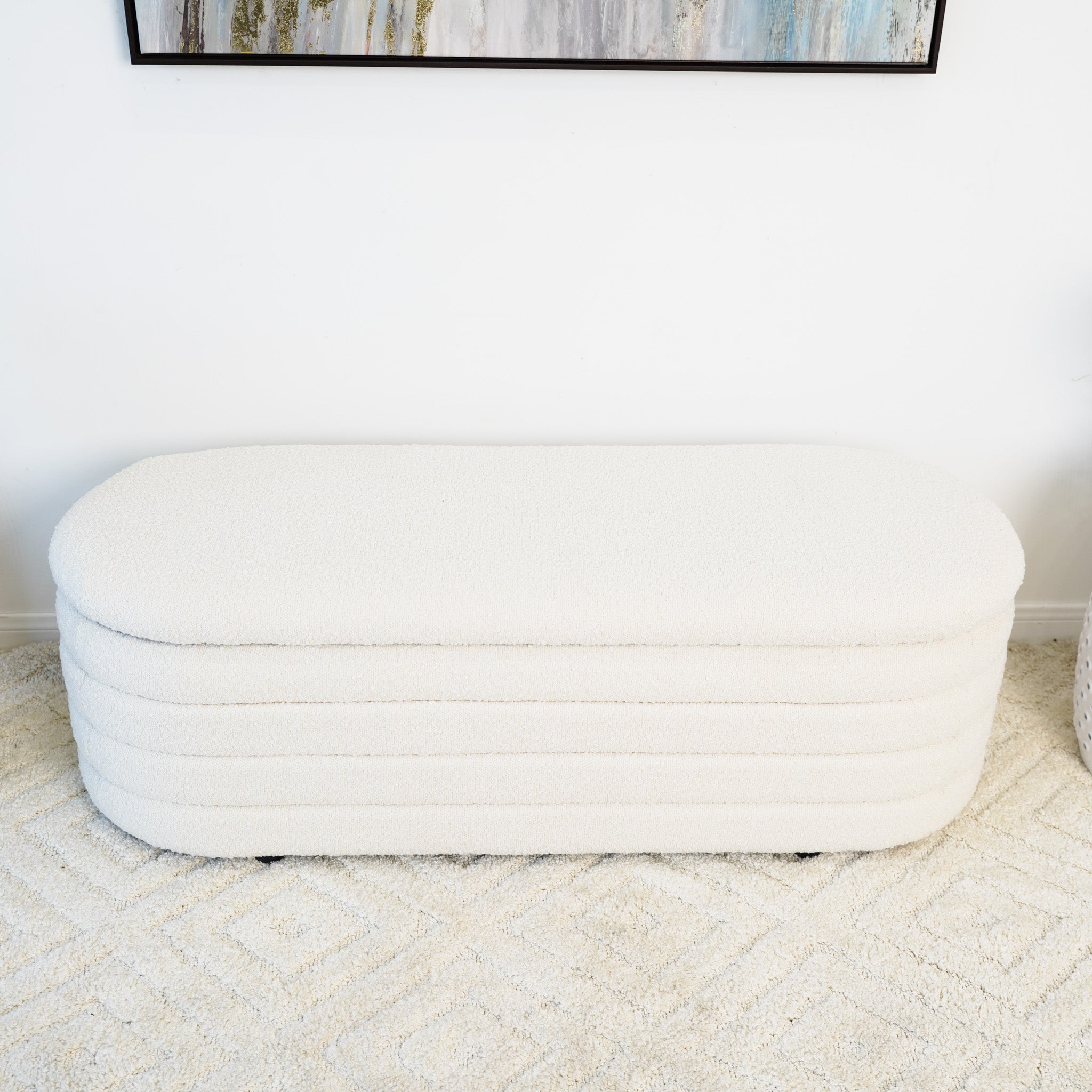 Calion White Boucle Storage Bench