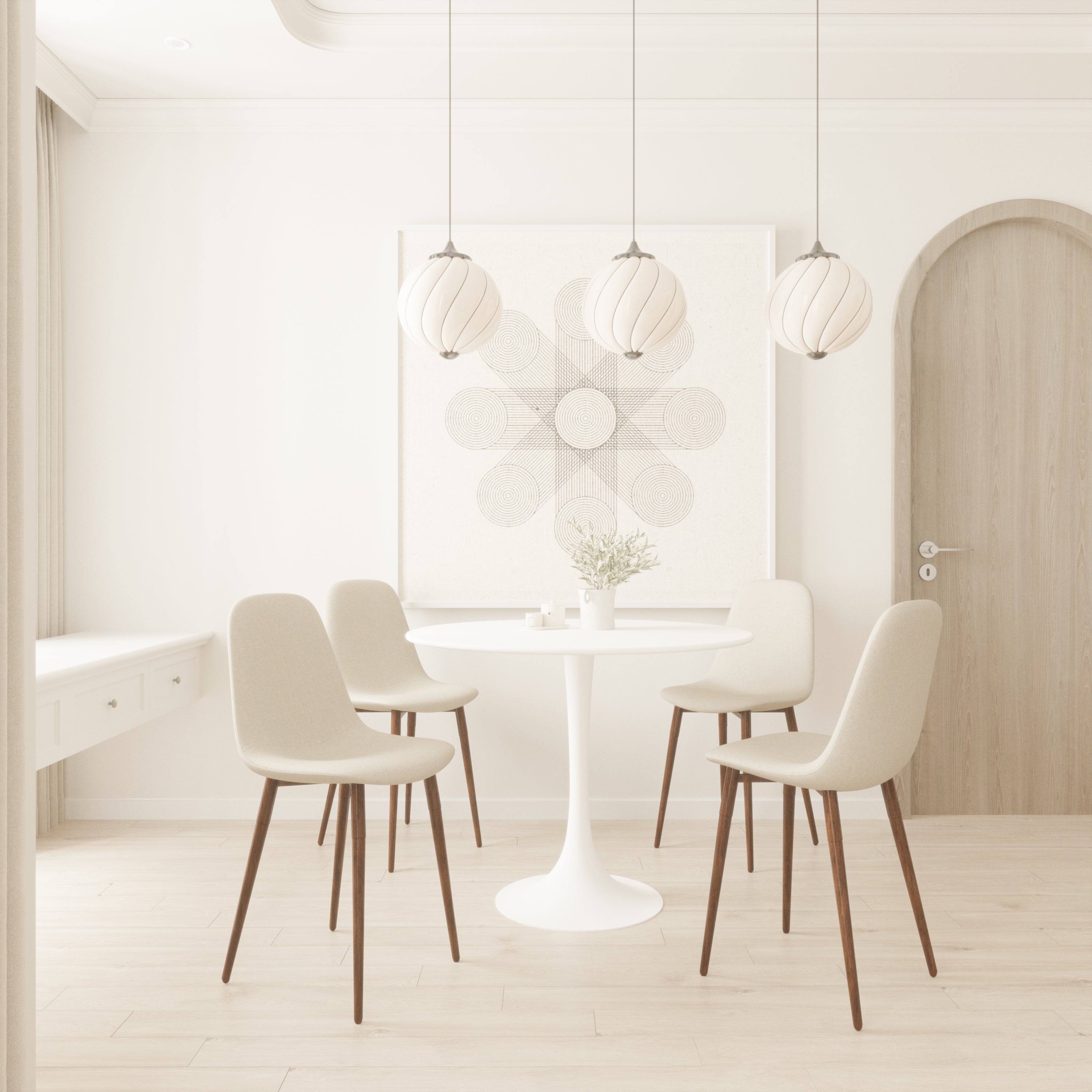Chasinfield Mid-Century White Round Dining Table with MDF Table Top