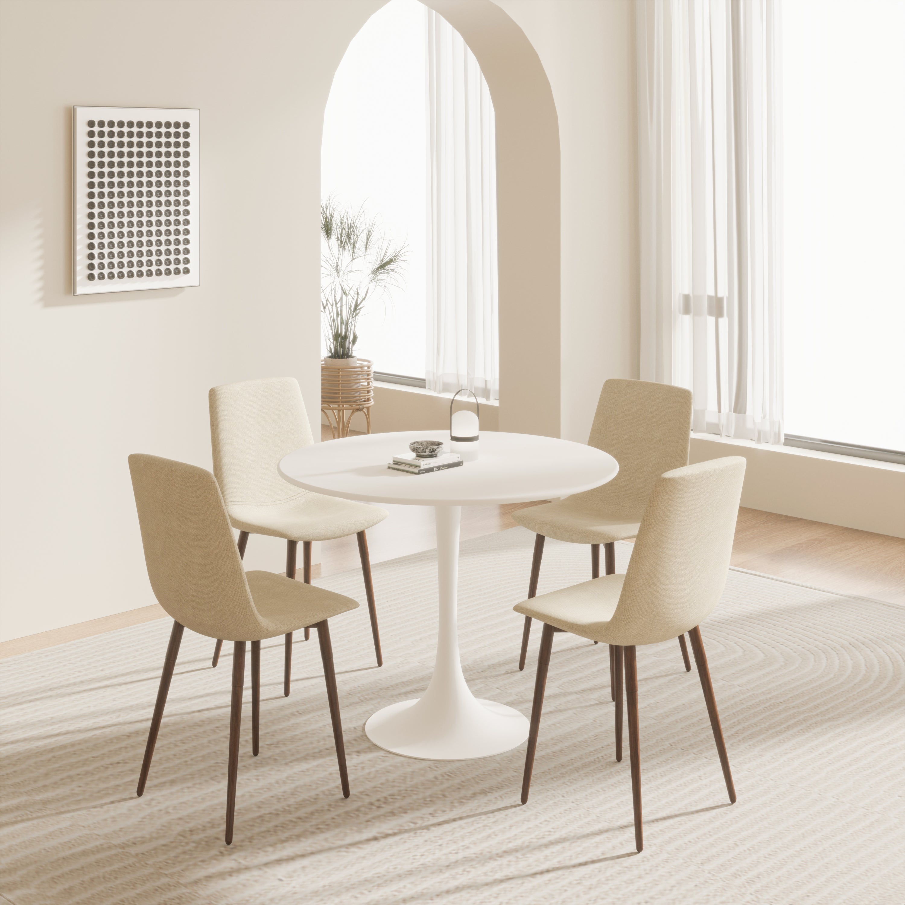 Chasinfield Mid-Century White Round Dining Table with MDF Table Top