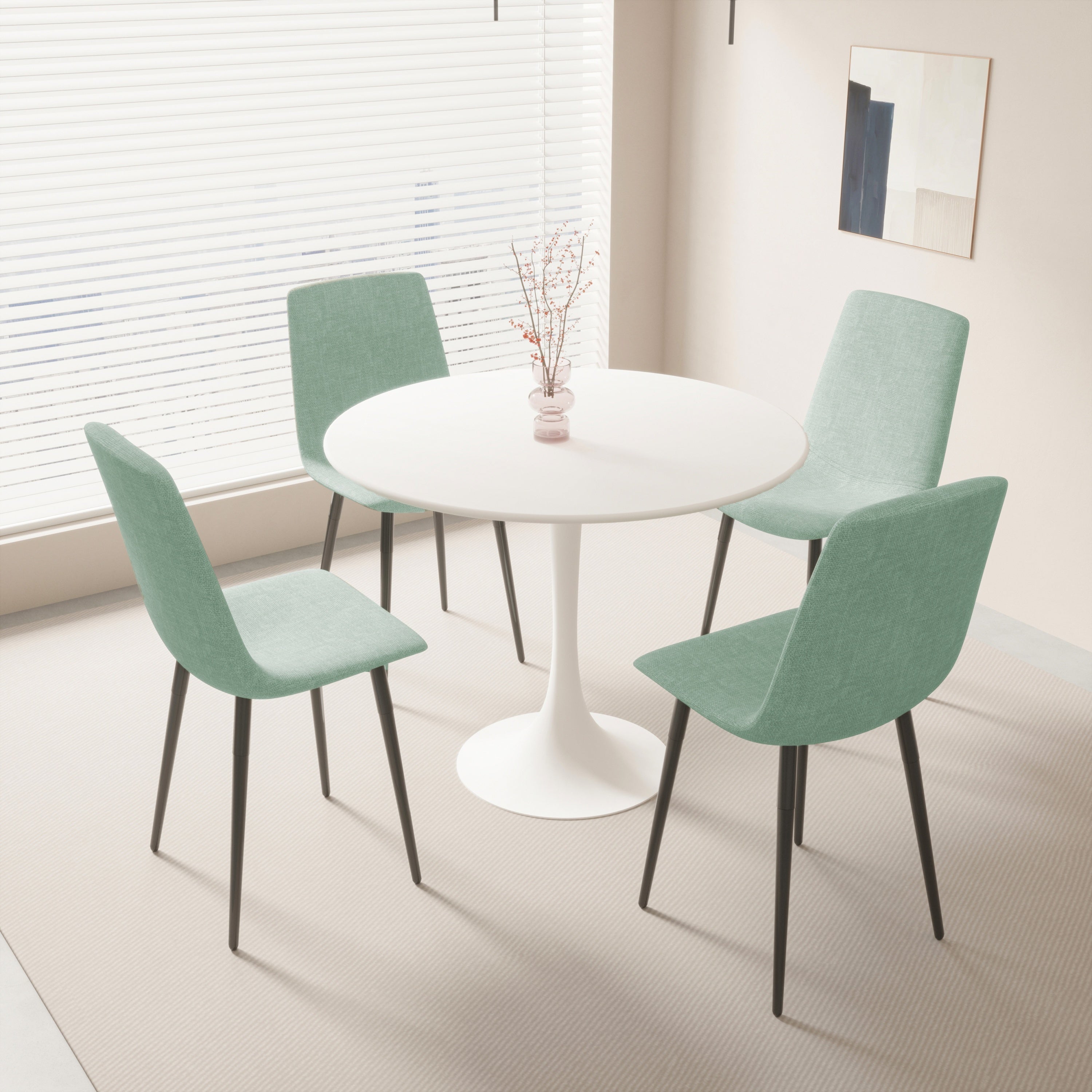 Chasinfield Mid-Century White Round Dining Table with MDF Table Top
