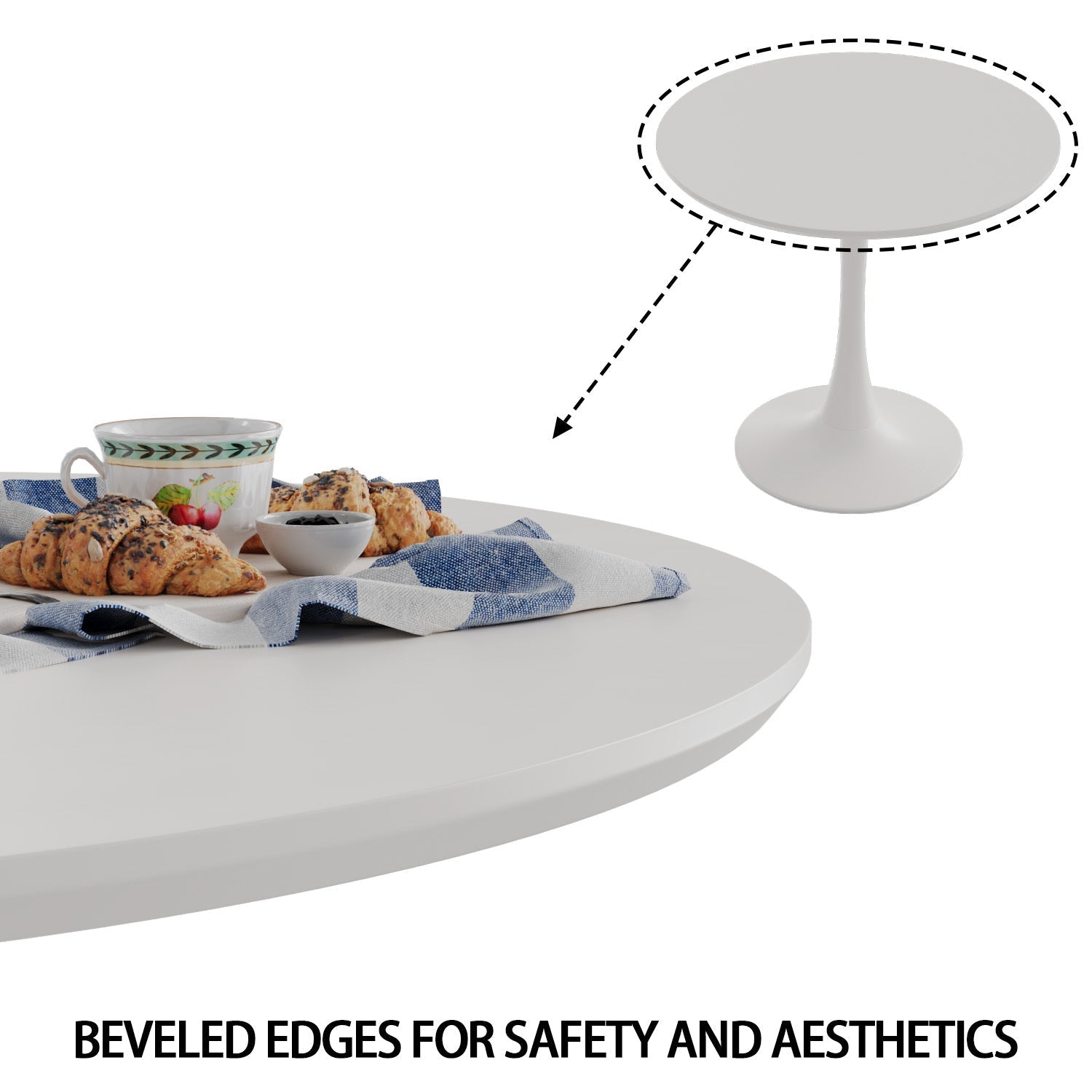 Chasinfield Mid-Century White Round Dining Table with MDF Table Top