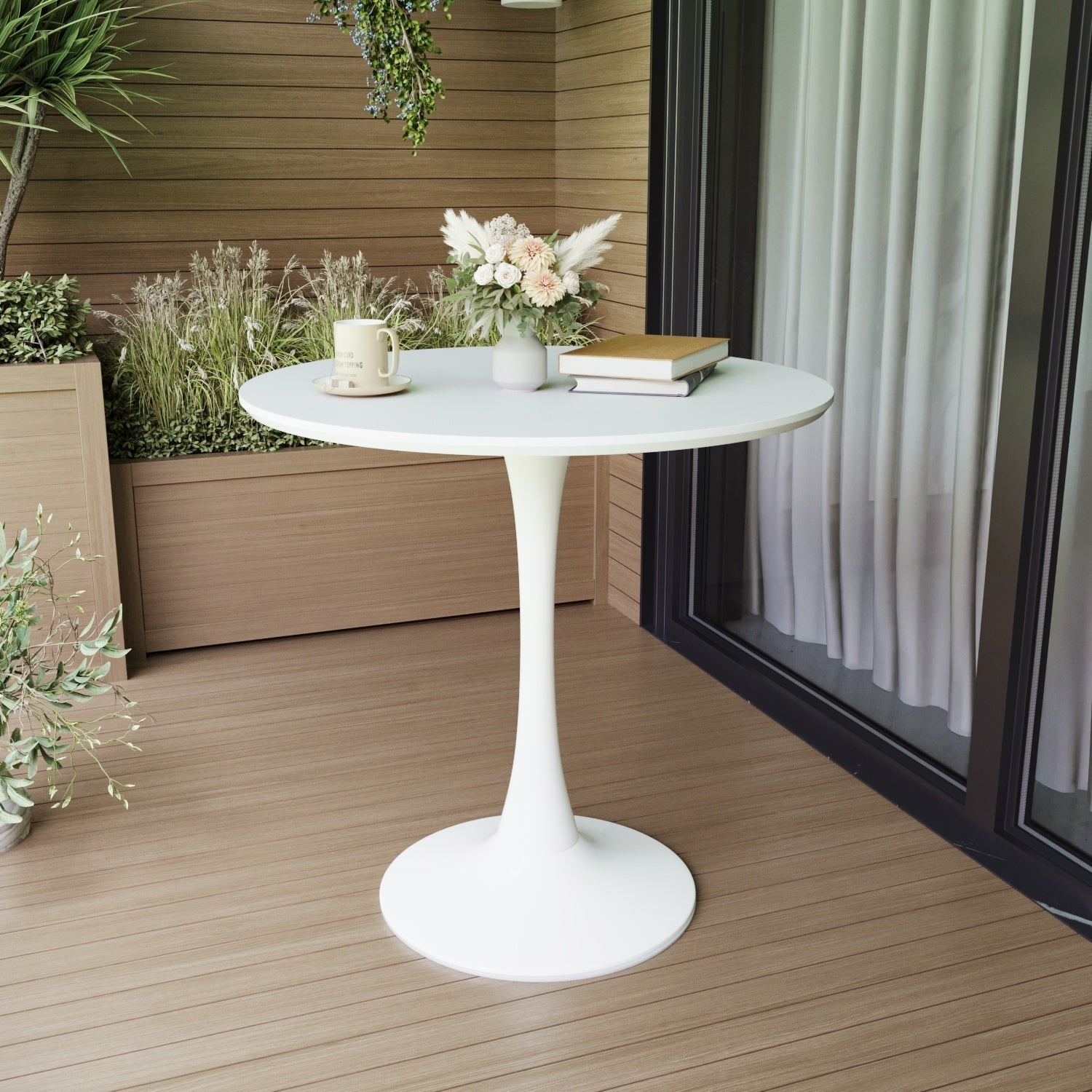 Chasinfield Mid-Century White Round Dining Table with MDF Table Top