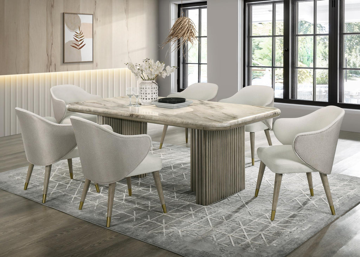 Gray Oak Dining Set with Blue Golden Sand Marble Top