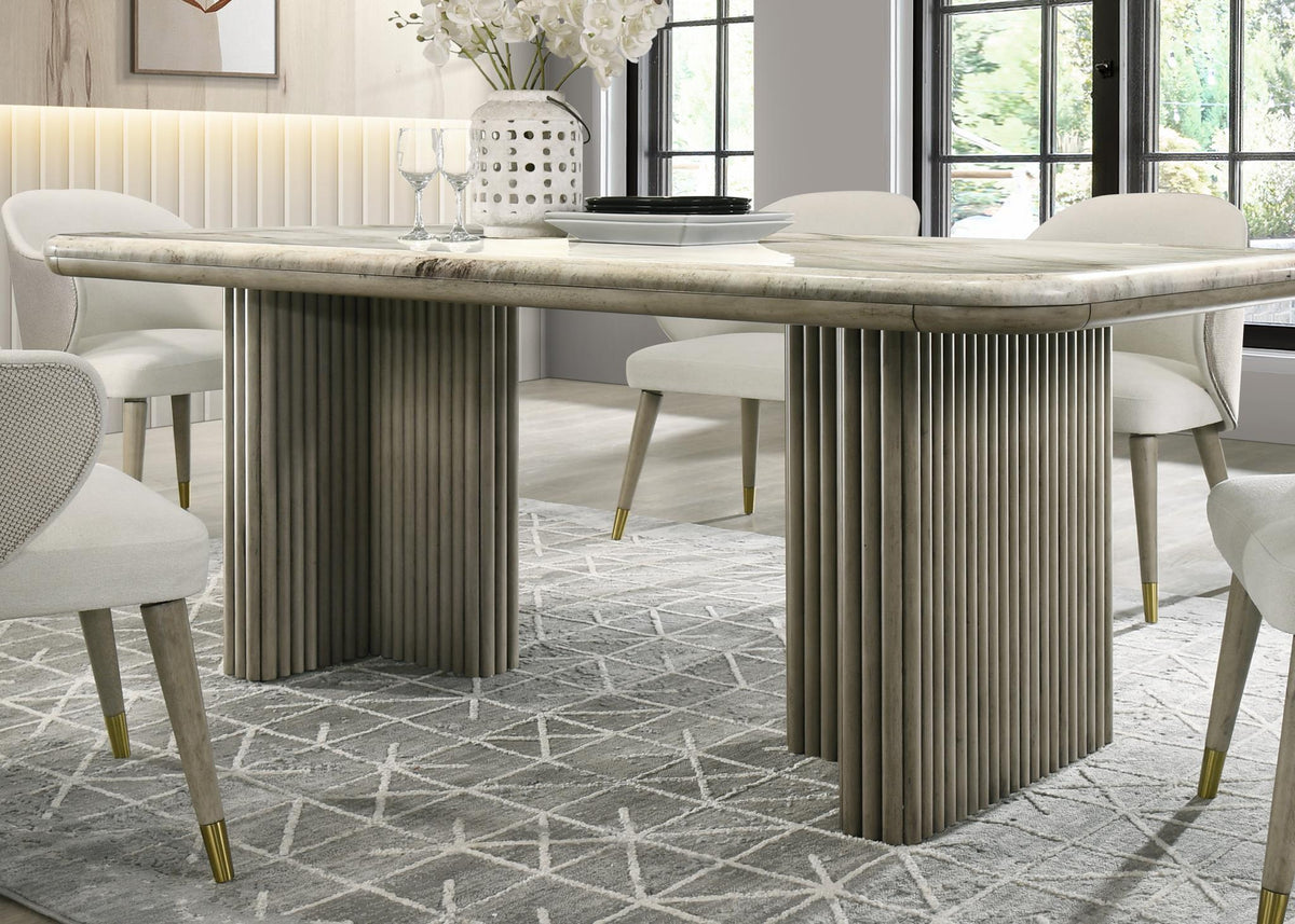 Gray Oak Dining Set with Blue Golden Sand Marble Top