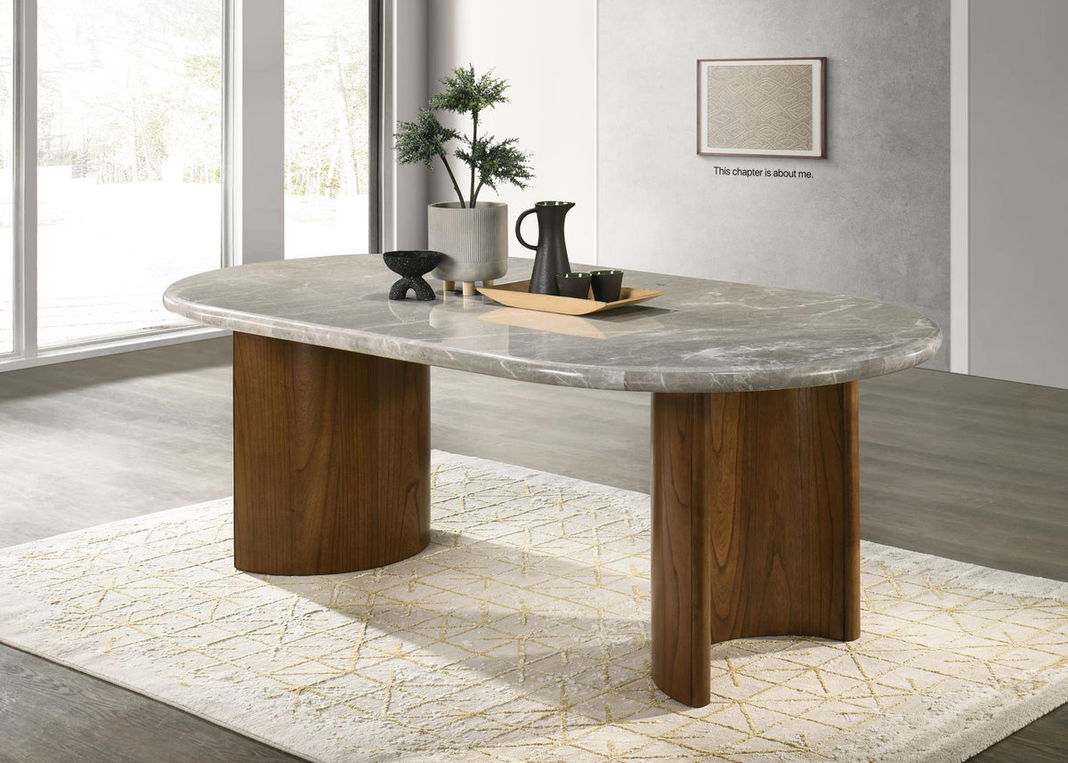 Dark Walnut Dining Set with Pandora Marble Top