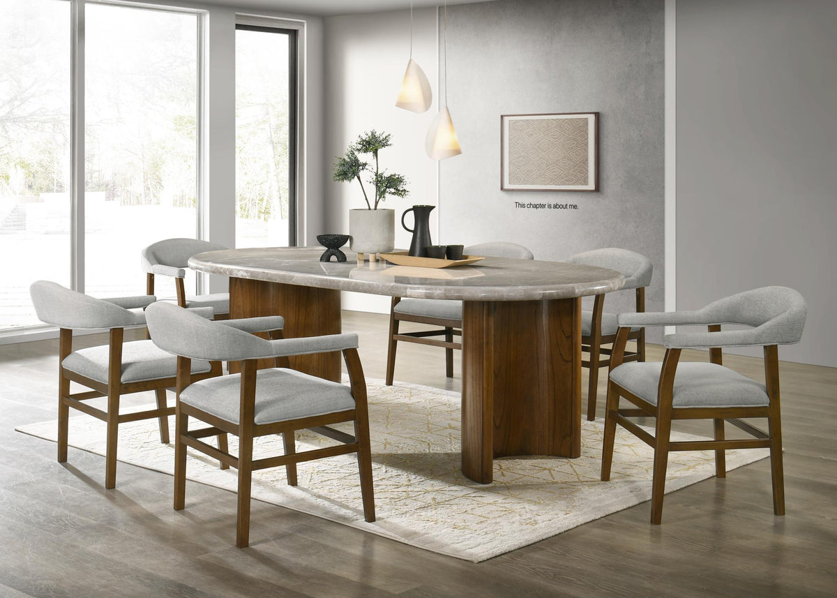 Dark Walnut Dining Set with Pandora Marble Top